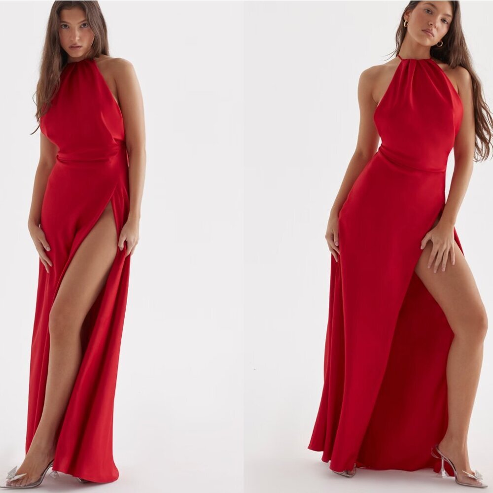 HOUSE OF CB 'Zanab' Red Rose Thigh Slit Maxi Dress NWOT size M - Picture 5 of 13